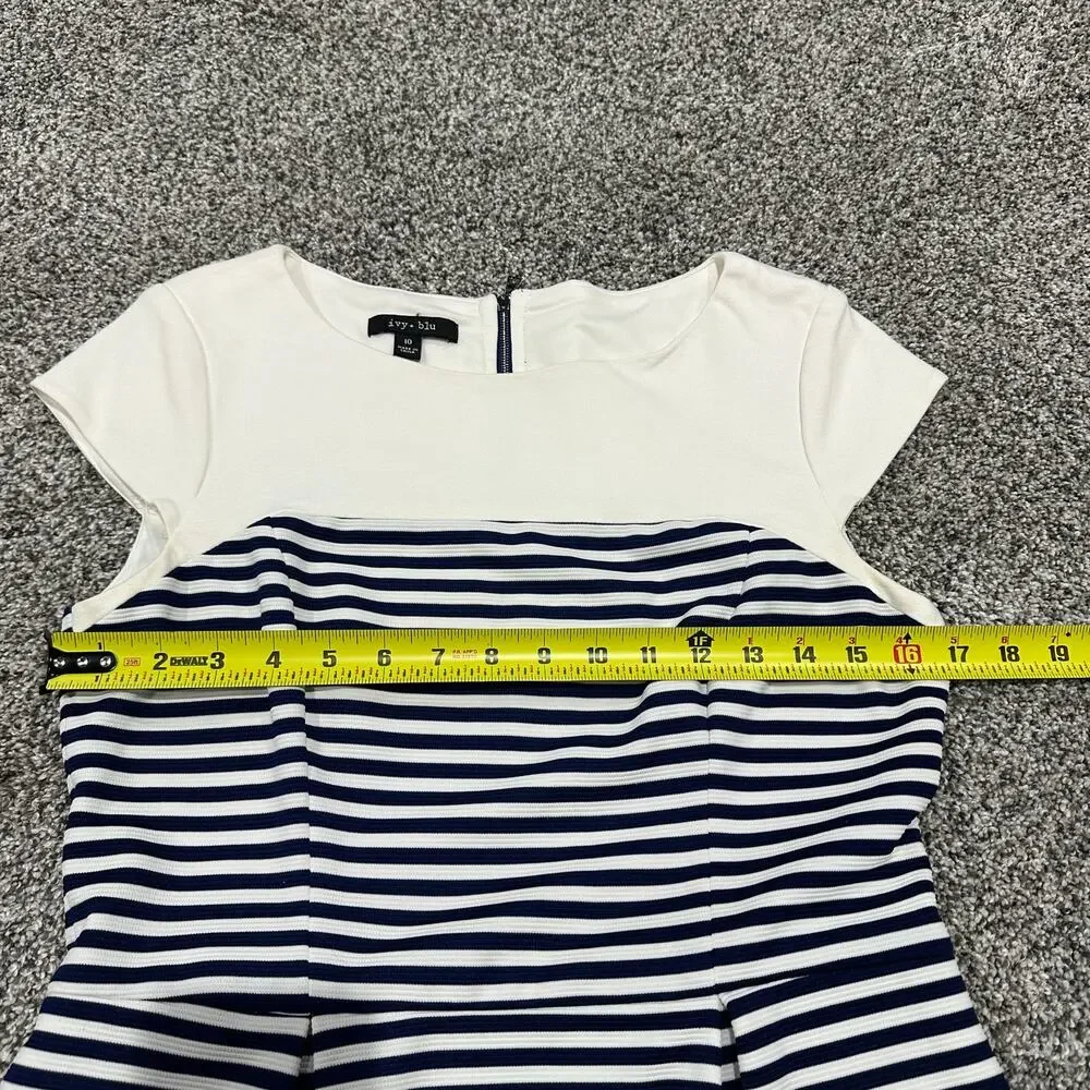 Ivy & Blu Striped Ponte Knit Peplum Dress, Navy Blue White, Size 100 - Picture 8 of 13